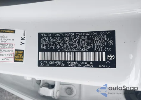 2025 Toyota Prius Le Awd-E из США, поврежденный, VIN JTDADABU0S3028347